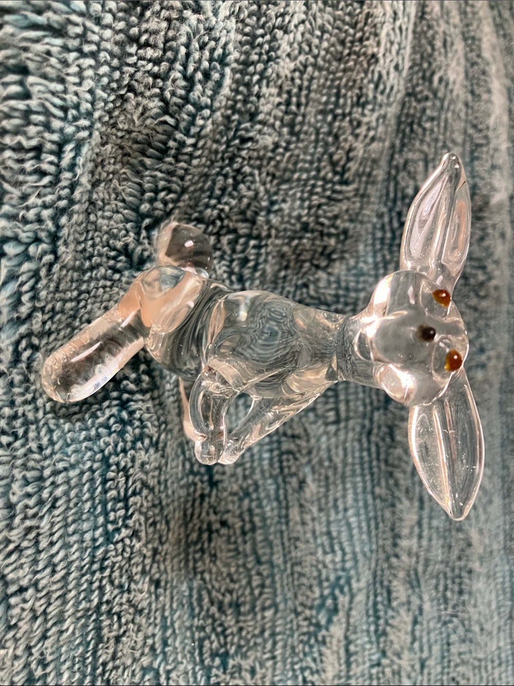 Hand Crafted Clear Glass Bunny Figurine with Amber Eyes